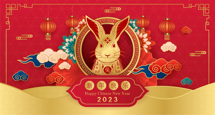 2023兔年中国风新年春节剪纸风节日宣传插画海报背景展板AI素材【027】